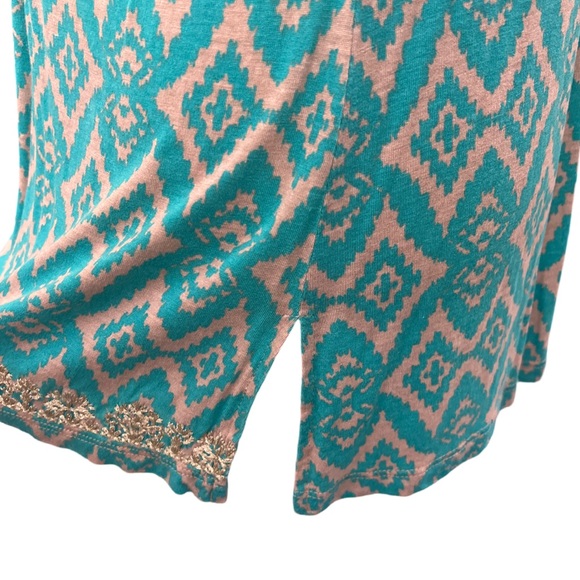INC International Concepts embroidered tunic top size large turquoise tan gold - Picture 4 of 9